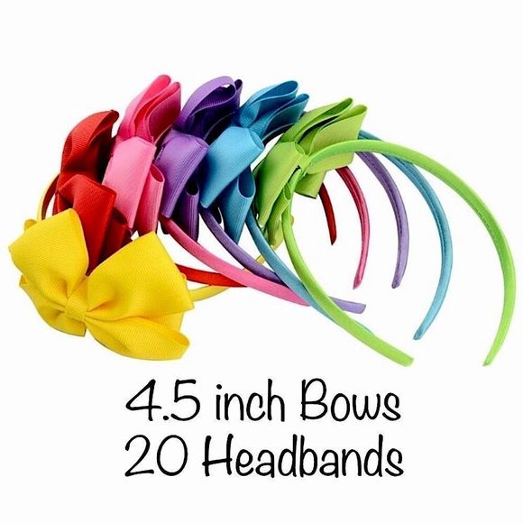 20 Headbands with Rainbow Color Grosgrain Bow - 4.5 inch Bows - Picture 2 of 8